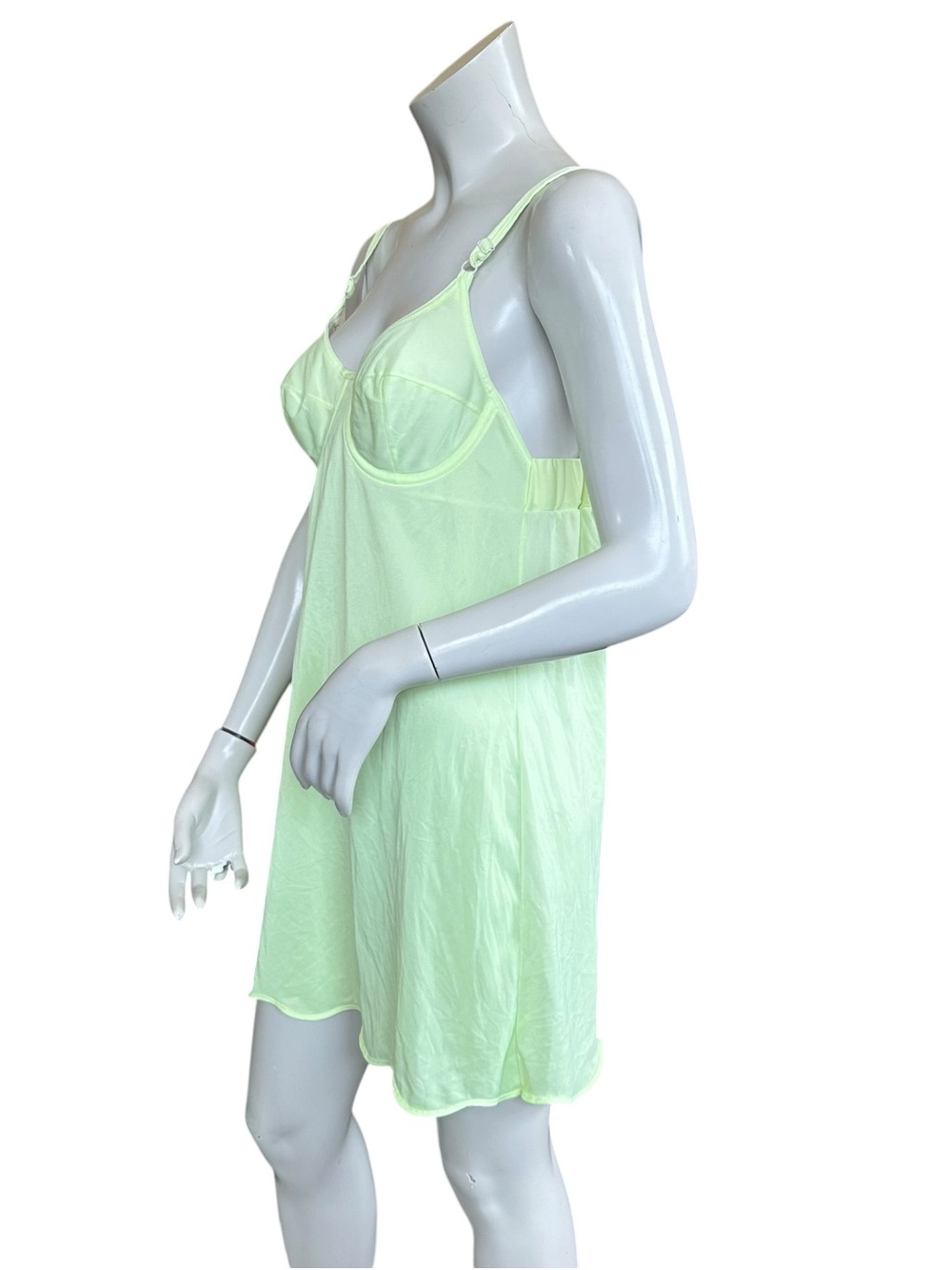 Vintage 80s Formfit Rogers Pale Lime Green Babydoll Underwire Lingerie Dress 36A - Picture 8 of 13